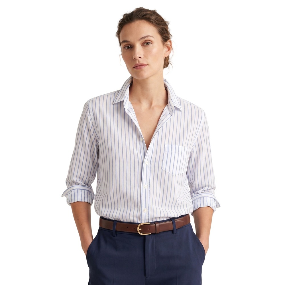 FRANK & EILEEN Eileen Striped Button Down Shirt Medium Blue White Luxe $258